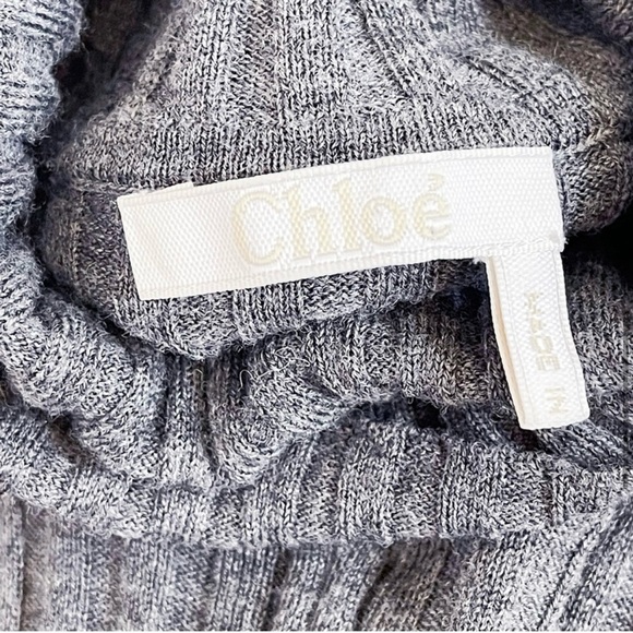 Chloe Gray Ribbed Knit Lightweight Turtleneck Sweater Top Wool Brand Logo - Picture 9 of 11